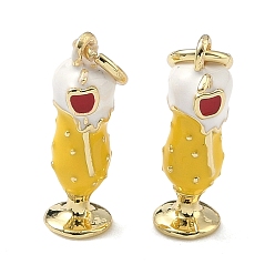 Желтый Латунь эмаль подвески, подвески для стаканчиков с мороженым, долговечный, стойки покрытие, без свинца и без кадмия, реальный 18 k позолоченный, желтые, 15.5x6.5x5 мм, Перейти кольцо: 5x1 мм, внутренний диаметр: 3.5 мм