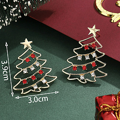 Рождественская елка Серьги сплава, со стразами, золотые, рождественская елка, 39x30 мм
