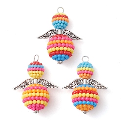 (52) Непрозрачная лаванда Подвески из абс-пластика в радужном стиле, Сплав с поиска, ангельские прелести, античное серебро, разноцветные, 42x31.5x19 мм, отверстие : 4 мм