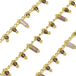 Аметист Цепи из латунных звеньев ручной работы, с бусинами из натуральных камней и стеклянными бусинами и катушкой, долговечный, стойки покрытие, пайки, без свинца и без кадмия, реальный 18 k позолоченный, очарование: 5.5x2.5 мм