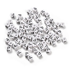 Letter P Непрозрачные акриловые бусины, Эмаль стиле, куб с письмом, Письмо P, 4.5x4.5x4.5 мм, отверстие : 2 мм, 5500 шт / 500 г