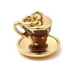 Седло Коричневый Латунь эмаль прелести, долговечный, без свинца и без кадмия, с целью перехода в кольце, очарование кофейной чашки, стойки покрытие, реальный 18 k позолоченный, седло коричневый, 12.5x12.5 мм, отверстие : 3.5 мм