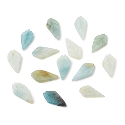 Flower Amazonite Pendentifs sculptés en amazonite à fleurs naturelles, charmes de feuilles, 15~19x9~10x1.5~2.5mm, Trou: 1.1mm