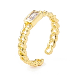 Прозрачный Прямоугольное открытое кольцо-манжета из кубического циркония, настоящее 18k позолоченное латунное кольцо-солитер для женщин, без кадмия и без свинца, прозрачные, размер США 7 3/4 (17.9 мм)