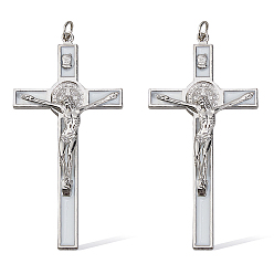 Белый Большие подвески с эмалью из цинкового сплава, крест, с целью перехода в кольце, спекающийся лак, платина, белые, 106x53.5x13 мм, отверстие : 7 мм