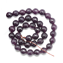 Purple Natural White Jade Bead Strands, Dyed, Faceted, Round, Purple, 10~11mm, Hole: 1mm, about 37~39pcs/strand, 14.37~14.57 inch