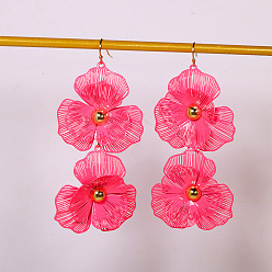 Светло-Вишневый Серьги-подвески из сплава с полыми цветами, золотые, светло-вишневый, 90x40 мм