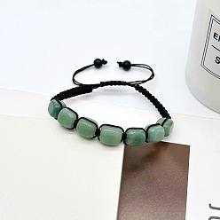 Зеленый Авантюрин Браслеты из плетеных бусин из натурального зеленого авантюрина в форме куба, 6-1/2~11 дюйм (16.5~28 см)