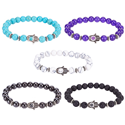 Смешанные камни 5шт. 5 набор из натуральных и синтетических смешанных драгоценных камней, круглых и хамса, браслетов из бисера для женщин, внутренний диаметр: 2-1/4 дюйм (5.7 см), 1 шт / стиль