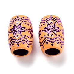 Орхидея Пластиковые шарики, имитация дерева, большое отверстие, для африканских косичек в стиле регги для волос, баррель с цветком, сиреневые, 20x13 мм, отверстие : 8 мм