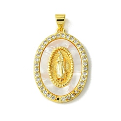 Oval Кулоны с прозрачным кубическим цирконием из золотой латуни, без кадмия, без никеля и без свинца, с оболочкой, девственница, овальные, 28x19x2.5 мм, отверстие : 3.5 мм
