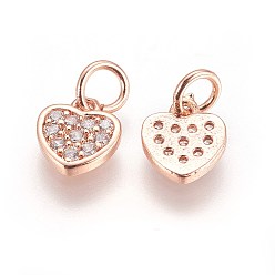Розовое Золото Латунь прелести циркония кубической, сердце, прозрачные, розовое золото , 8.5x8x2 мм, отверстие : 3 мм