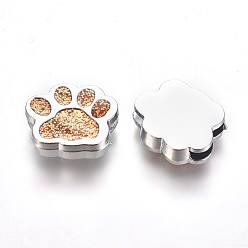 Goldenrod Alloy Enamel Slider Charms, Dog Paw Prints, Platinum, Goldenrod, 13x15.5x4.5mm, Hole: 2x8mm
