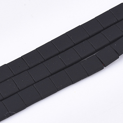 Черный Окрашенные распылением немагнитные синтетические гематитовые бусины, 2-луночное, для изготовления эластичных браслетов, квадратный, чёрные, 5x5x2 мм, отверстие : 0.5 мм, около 75 шт / нитка, 15.7 дюйм