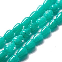Бирюза Бусины из натурального белого нефрита, окрашенные, слеза, бирюзовые, 15x10 мм, отверстие : 1.5 мм, около 27 шт / нитка, 15.75 дюйм (40 см)