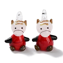 Red Handmade Lampwork Pendants, with Gold Sand, Horse, Red, 24x16x16mm, Hole: 2.5mm