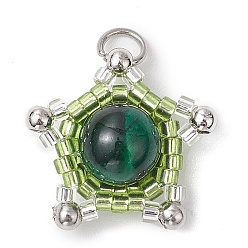 Зеленый Подвески из бисера цилиндрической формы и натурального тигрового глаза, с открытыми пружинными кольцами из нержавеющей стали 304, звезда, зелёные, 21x19x8 мм, отверстие : 4 мм