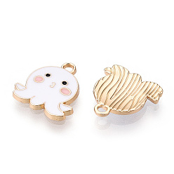 Белый Экологически чистые подвески из цинкового сплава, с эмалью, без кадмия, без никеля и без свинца, форма осьминога, золотой свет, белые, 16x15~16x2 мм, отверстие : 1.8 мм