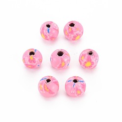 Pink Бусины из полимерной глины , для поделок ювелирных изделий, круглые, розовые, 8~9x8 мм, отверстие : 1.8 мм