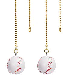 White Plastic Pendant Decoration, with Brass Ball Chain, Baseball, White, 368mm