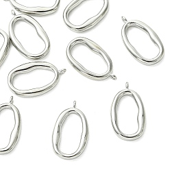 Real Platinum Plated SHEGRACE Brass Pendants, Oval Charms, Cadmium Free & Lead Free & Nickel Free, Real Platinum Plated, 20x12x3mm, Hole: 1.4mm
