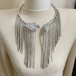 Silver Alloy Crystal Rhinestone Tassel Cuff Choker Necklaces for Women, Lion, Silver, 13.78 inch(35cm)