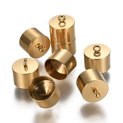 Золотой Ионное покрытие (ip) 304 концы шнура из нержавеющей стали, колонка, золотые, 10x10 мм, отверстие : 1.8 мм, внутренний диаметр: 9 мм