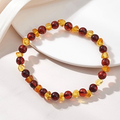 Разноцветный Натуральные янтарные браслеты из бусин, эластичные, для женщин и мужчин., круглые и самородки, красочный, бусины : 6 мм и 5x6 мм, внутренний диаметр: 2.17 дюйм (5.5 см)