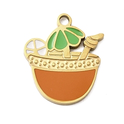 Настоящее золото 18K 304 из нержавеющей стали шармы эмали, ионное покрытие (ip), пить, реальный 18 k позолоченный, 15x12.5x1.5 мм, отверстие : 1.5 мм