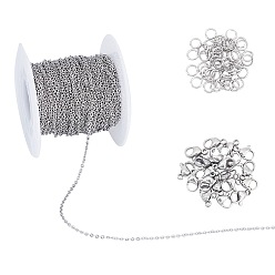 Нержавеющая Сталь Цвет 304 кабельные цепи из нержавеющей стали, с кольцами для прыжков и застежками в виде когтей лобстера, пайки, цвет нержавеющей стали, кабельные цепи: 2x1.5x0.4 мм, 20 м