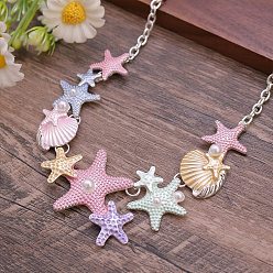 Серебро Летние пляжные сплавы разноцветные эмалевые морские звезды и ракушки нагрудные ожерелья, серебряные, 21.65 дюйм (55 см)