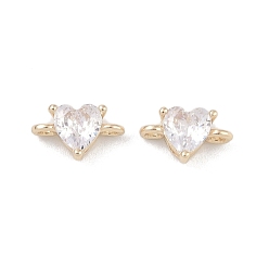 Real 18K Gold Plated Brass Pave Glass Connector Charms, Heart Links, Cadmium Free & Nickel Free & Lead Free, Real 18K Gold Plated, 5x8x3mm, Hole: 1mm