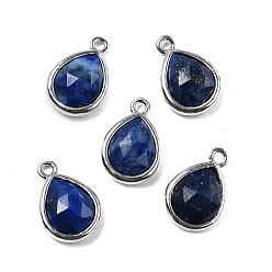 Ляпис-Лазурь Граненые подвески из натурального окрашенного лазурита, стойки с позолоченными латунными подвесками-каплями, 14x9.5x4 мм, отверстие : 1.4 мм