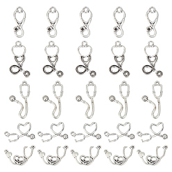 Античное Серебро 100 шт. 5 стиль тибетский стиль сплав подвески и подвески со стразами, стетоскоп, античное серебро, 13.5~28x9~22.5x1.5~3 мм, отверстие : 0.9~2 мм, 20 шт / стиль