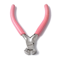 Pink (Defective Closeout Sale: Yellowing) 45# Carbon Steel Jewelry Pliers, End Cutting Pliers with Plastic, Pink, 9.8x7.4x1.35cm