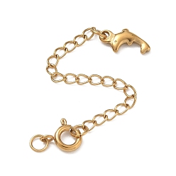 Golden 304 Stainless Steel Curb Chain Extender, End Chains with Spring Ring Clasps & Dolphin Charms, Ion Plating(IP), Long-Lasting Plated, Golden, 68mm