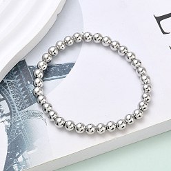 Платина Латунные круглые бусины эластичные браслеты для мужчин и женщин, стойки покрытие, долговечный, без свинца и без кадмия, платина, 1/4 дюйм (0.6 см), внутренний диаметр: 2-1/8 дюйм (5.4 см)