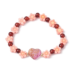 Персиковый Слойка Браслет-стрейч ручной работы с цветами из полимерной глины, браслеты из бисера в форме сердца с потрескиванием для женщин, розовые, внутренний диаметр: 2-1/8 дюйм (5.3 см)