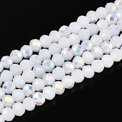 Белый Нити из непрозрачных стеклянных бусин-ронделей с цветным покрытием ab, граненые, белые, 4.5x3.5 мм, отверстие : 0.7~1 мм, около 108~116 шт / нитка, 14.76~16.73'' (37.5~42.5 см)