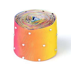 Colorful Polyester Grosgrain Ribbon, with Single Face Crystal Rhinestone, for Crafts Gift Wrapping, Party Decoration, Colorful, 2 inch(52mm), 5 yards/roll(4.57m/roll)