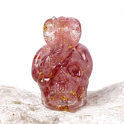 Клубничный Кварц Генераторы энергии из оргонитовой змеи и черепа, Рейки натуральные клубничные кварцевые чипсы внутри для украшения домашнего офиса, 43x58 мм