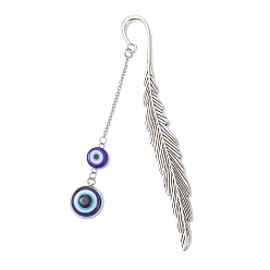 Античное Серебро Тибетском стиле сплава перо закладки, 304 Закладки из нержавеющей стали и смолы для книг от сглаза, античное серебро, 115x13x3 мм