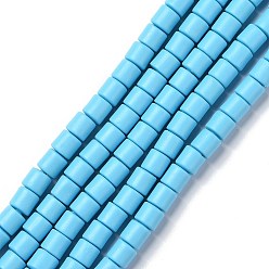 Deep Sky Blue Handmade Polymer Clay Bead Strands, Column, Deep Sky Blue, 6.5x6mm, Hole: 1.2mm, about 61pcs/strand, 15.75 inch(40cm)