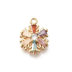 Разноцветный Рождественские латунные микропаве подвески из фианита, без кадмия, без никеля и без свинца, снежинка, реальный 18 k позолоченный, красочный, 13x10x3.5 мм, отверстие : 1 мм