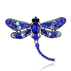 Capri Blue Alloy Rhinestone Brooches for Backpack Clothes, Dragonfly, Capri Blue, 95x75mm