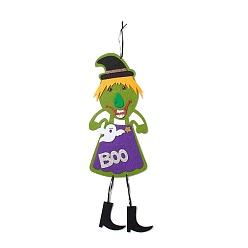 Lime Green Halloween Theme Felt Cloth Hanging Door Signs, Wall Decoration, Decorative Props for Indoor, Outdoor, Witch with Word BOO, Lime Green, 605mm