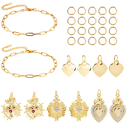 (52) Непрозрачная лаванда Наборы для самостоятельного изготовления браслета с подвесками в форме сердца, включают в себя ювелирные плоскогубцы из углеродистой стали, из нержавеющей стали цепи браслеты, 304 кольца прыжок из нержавеющей стали, Латунные подвески, разноцветные, 10~25.5x9~18.5x1.5~4 мм