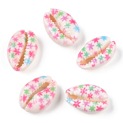 Coloré Perles de cauris imprimées de fleurs, pas de trous / non percés, colorées, 18.5~22x13~14.5x6~7.5mm