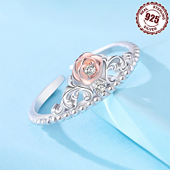 Серебро Роза 925 стерлинговое серебро микропаве прозрачные кубические цирконии регулируемые манжеты кольца, серебряные, 9 мм, размер США 8 (18.1 мм)