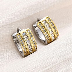 Настоящее золото 18K Латунные серьги-кольца из прозрачного кубического циркония, долговечный, без свинца и без кадмия, реальный 18 k позолоченный, 13.5x14x7 мм
